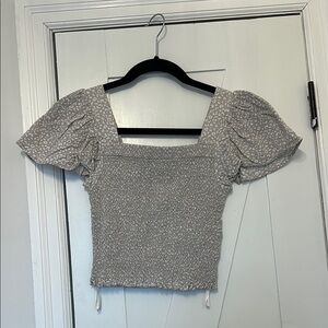 Gray Puff Sleeve Smocked Top